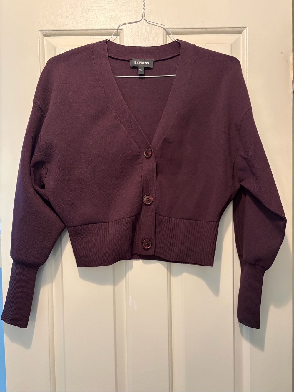 Express Women's Plum Dolman Sleeve Cropped Cardigan Sweater